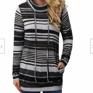 NWT EMVANV Cowl Neck Sweater w/ Pockets Lightweight Black / Gray